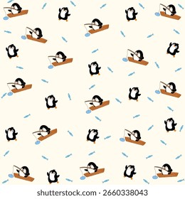Fondo de dibujos animados para niños, pingüinos, peces, camarones, cangrejos