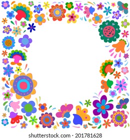 Cartoon background with colorful flowers 