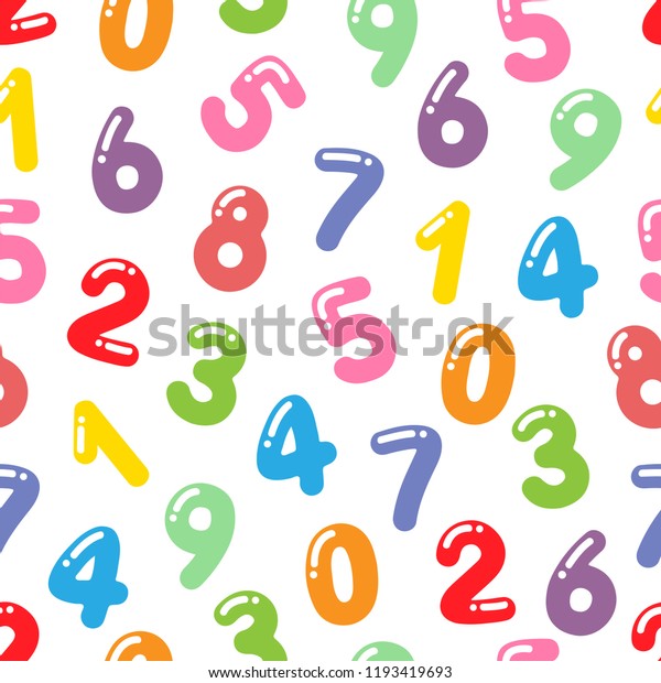 Cartoon background with colorful numbers. Seamless vector pattern nursery mural artwork