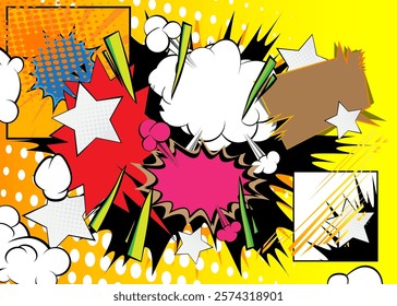 Cartoon Background, comic book burst poster. Retro vector comics pop art design.