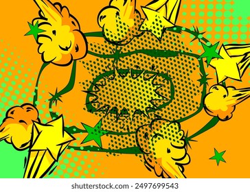 Cartoon background, comic book green and yellow backdrop. Retro vector comics pop art design.