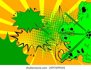 Cartoon background, comic book green and yellow backdrop. Retro vector comics pop art design.