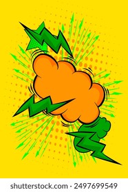 Cartoon background, comic book green and yellow backdrop. Retro vector comics pop art design.
