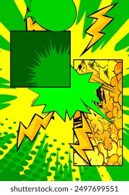 Cartoon background, comic book green and yellow backdrop. Retro vector comics pop art design.