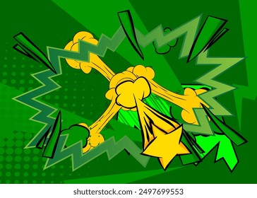 Cartoon background, comic book green and yellow backdrop. Retro vector comics pop art design.