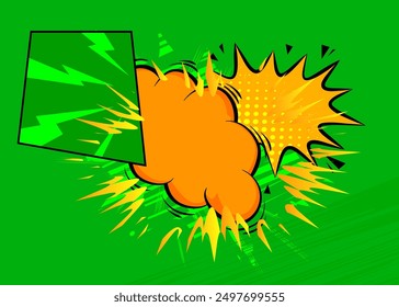 Cartoon background, comic book green and yellow backdrop. Retro vector comics pop art design.