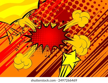 Cartoon background, comic book red and yellow backdrop. Retro vector comics pop art design.