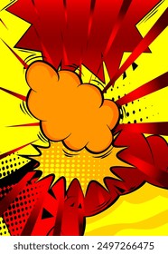 Cartoon background, comic book red and yellow backdrop. Retro vector comics pop art design.
