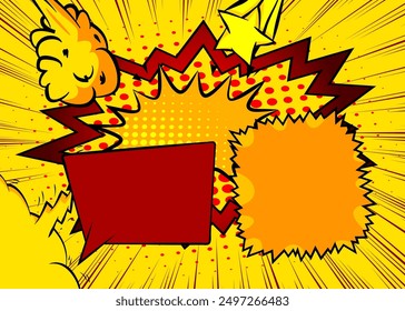 Cartoon background, comic book red and yellow backdrop. Retro vector comics pop art design.