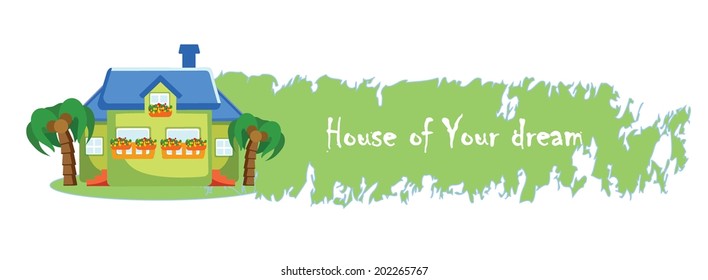 Cartoon background with cute house 