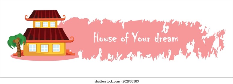 Cartoon background with cute house 