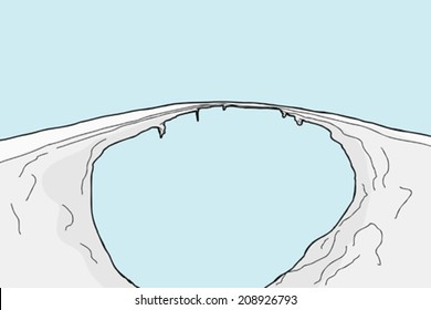 Cartoon background of dangerous icy footpath over abyss