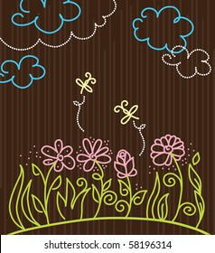 Cartoon background with flowers