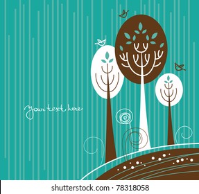 Cartoon background with flowers and bird