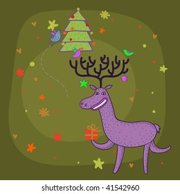 Cartoon background with funny deer