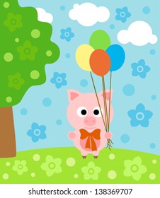 Cartoon background with funny pig