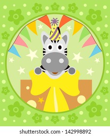 Cartoon  background  with funny zebra