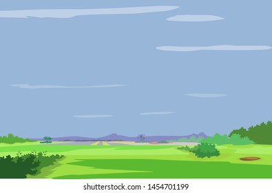 cartoon background green and blue sky background 