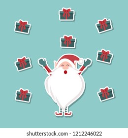 Cartoon background of happy santa claus and gifts