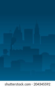 Cartoon background illustration of a city skyline buildings at night