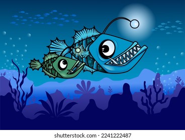 Cartoon-Hintergrund Meeresraubfisch-Vektorgrafik