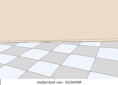 Cartoon Background Of Room With Blank Wall And Checkered Floor