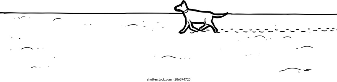 Cartoon background of single dog walking over sand