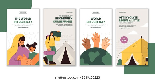 Cartoon Background Template for World Refugee Day Social Media Stories Campaign