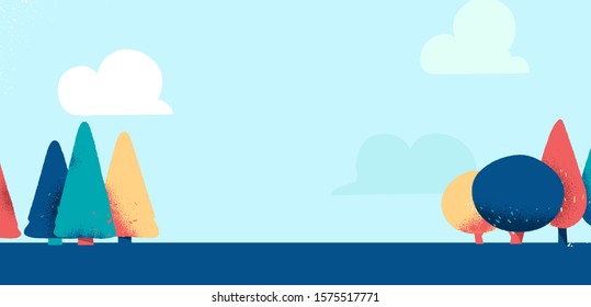 Cartoon background with trees and blue sky - vector