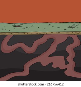 Cartoon background of underground worm tunnel cross section