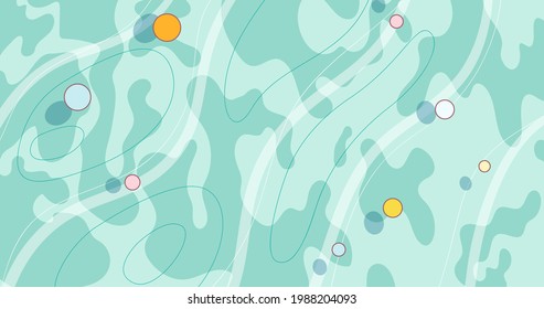 Cartoon background water surface  and color bubble. Abstract template for kids and summer design