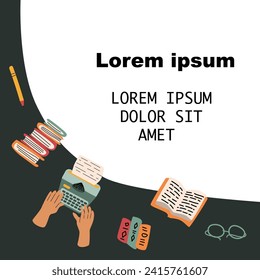 cartoon background for writer, writing banner in vintage style. Vector illustration can used for typewriter, writer day banner. Education concept banner. 