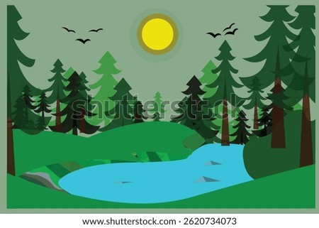 Cartoon backgrounds. Cartoon tree .sun and tree .tree and water blu cartoon wather