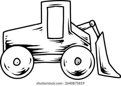Cartoon backhoe loader outline illustration for coloring  
