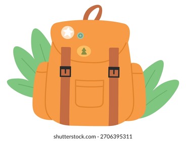 Una mochila de dibujos animados con una hoja verde en ella