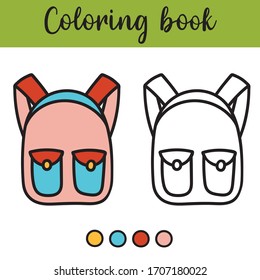 Cartoon backpack. Illustration for coloring book. Coloring page. Workshet for kids.