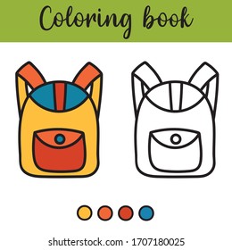 Cartoon backpack. Illustration for coloring book. Coloring page. Workshet for kids.