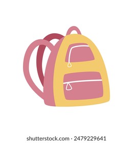 Cartoon backpack. School theme. Colorful vector illustration, flat style. design for cards, print, poster, cover