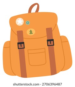 Una mochila de dibujos animados con una estrella y una etiqueta engomada del árbol en él