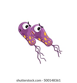 Cartoon bacteria character isolated vector illustration on white background. Cute fly germ infection vector character or funny micro bacteria character. Microbe, Pathogen character. Bacteria icon