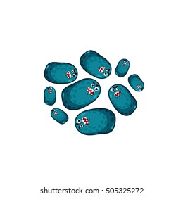 Cartoon bacteria character isolated vector illustration on white background. Cute fly germ infection vector character. Funny micro bacteria character. Microbe, Pathogen.