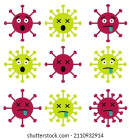 Cartoon Bacteria, cute colored germs. set of emotional microorganisms. Vector