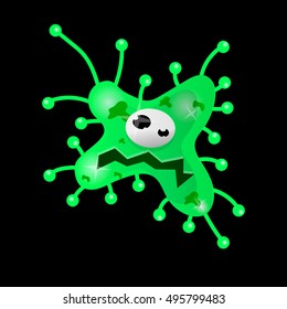 Cartoon bacteria, fun character, cute monster with shapes, colors and facial expression. Funny virus cell and microbe. Cartoon design. Vector isolated on white background.