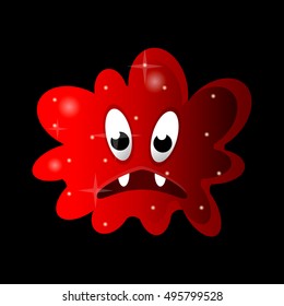 Cartoon bacteria, fun character, cute monster with shapes, colors and facial expression. Funny virus cell and microbe. Cartoon design. Vector isolated on white background.