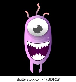 Cartoon bacteria, fun character, cute monster with shapes, colors and facial expression. Funny virus cell and microbe. Cartoon design. Vector isolated on white background.