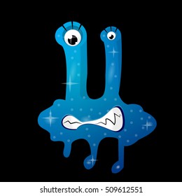 Cartoon bacteria, fun character, cute monster with shapes, colors and facial expression. Funny virus cell and microbe. Cartoon design. Vector isolated on white background.
