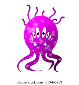 Cartoon bacteria, fun character, cute monster with shapes, colors and facial expression. Funny virus cell and microbe. Cartoon design. Vector isolated on white background.
