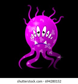Cartoon bacteria, fun character, cute monster color and facial expressions.
