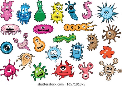 Cartoon Bacteria, Germs, Virus and Micro Organisms