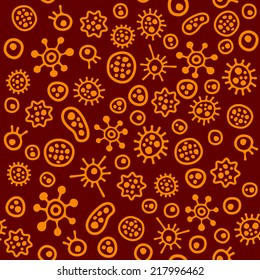 Cartoon Bacteria and Microbe Background. Seamless pattern. Vector illustration